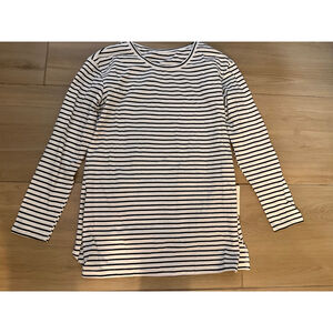NEW Striped Long Sleeve Side Slit Cotton Shirt Crewneck M